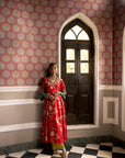 Fariba Red Printed Side Kali Kurta Set