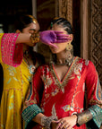 Fariba Red Printed Side Kali Kurta Set
