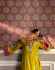 Fariba Lime Yellow Printed Side Kali Kurta Set