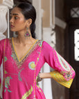 Fariba Hot Pink Printed Side Kali Kurta Set