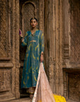 Fariba Moonlight Blue Printed Back Yoke Kurta Set