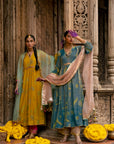 Fariba Moonlight Blue Printed Back Yoke Kurta Set
