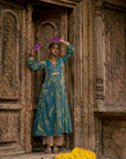 Fariba Moonlight Blue Printed Back Yoke Kurta Set