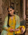 Fariba Lime Yellow Printed Back Yoke Kurta Set