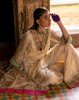 Fariba Ivory Golden Tissue Sharara Set