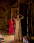Fariba Ivory Golden Tissue Sharara Set