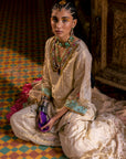 Fariba Ivory Golden Tissue Sharara Set