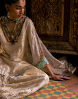 Fariba Ivory Golden Tissue Sharara Set