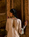 Fariba Ivory Golden Tissue Sharara Set