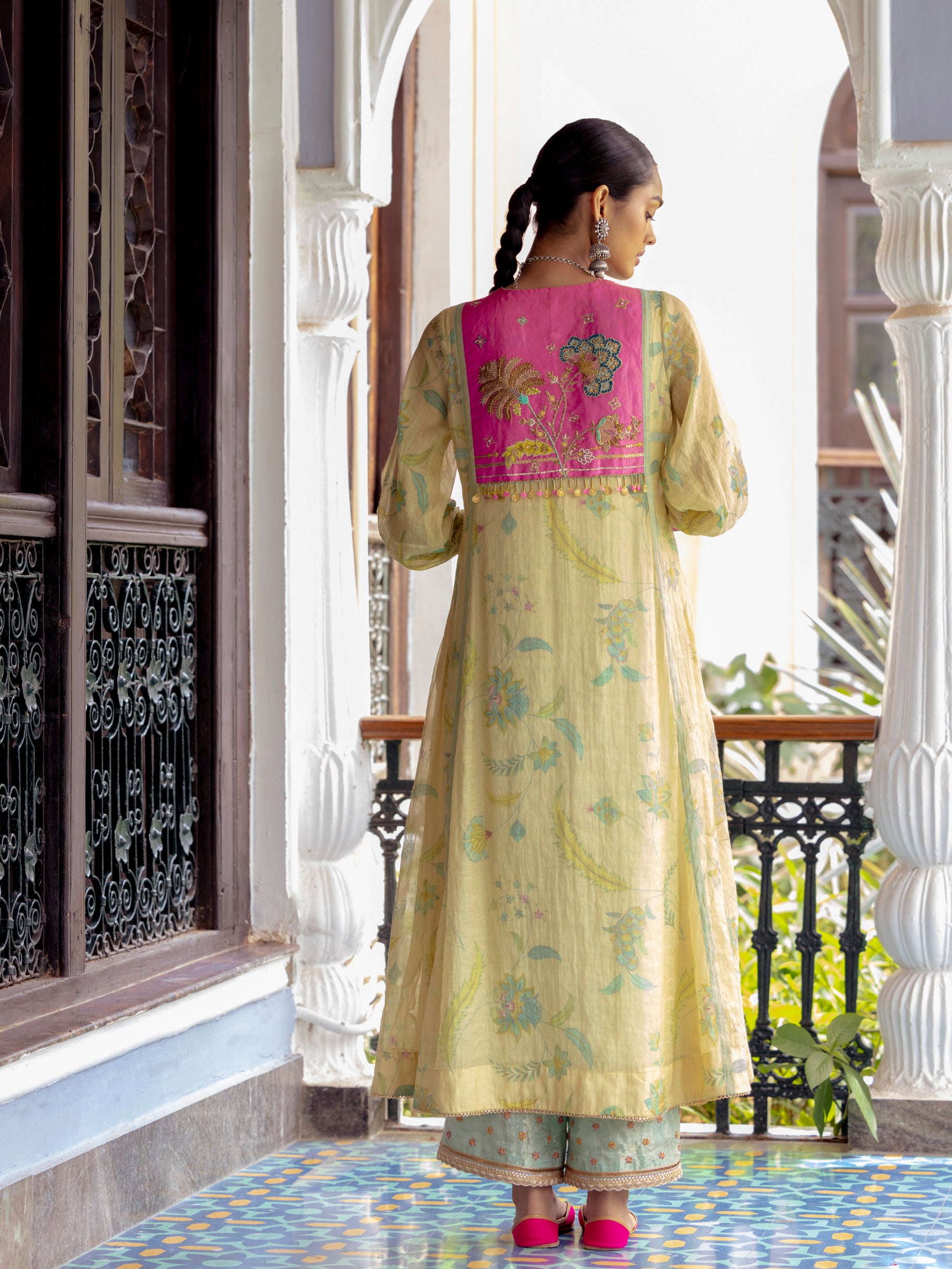 Fariba Hot Pink Ivory Yoke Kurta Set main image 0