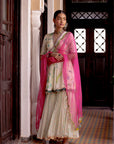 Fariba Ivory Printed Scallop Gharara Set