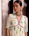 Fariba Ivory Printed Scallop Gharara Set