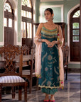 Fariba Teal Oganza Kurta Set