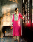 Fariba Hot Pink Silk Back Pleat Yoke Kurta
