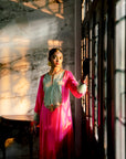 Fariba Hot Pink Silk Back Pleat Yoke Kurta