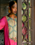 Fariba Hot Pink Silk Back Pleat Yoke Kurta