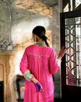 Fariba Hot Pink Silk Back Pleat Yoke Kurta