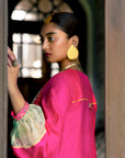 Fariba Hot Pink Silk Back Pleat Yoke Kurta
