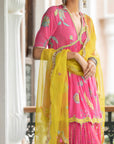 Fariba Bright Pink Printed Scallop Gharara Set