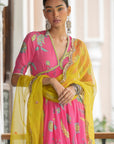 Fariba Bright Pink Printed Scallop Gharara Set