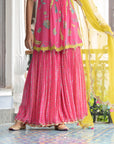 Fariba Bright Pink Printed Scallop Gharara Set