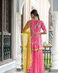 Fariba Bright Pink Printed Scallop Gharara Set