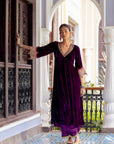 Fariba Purple Bell Sleeve Velvet Kurta Set