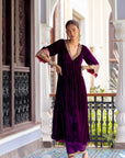Fariba Purple Bell Sleeve Velvet Kurta Set