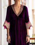 Fariba Purple Bell Sleeve Velvet Kurta Set