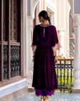 Fariba Purple Bell Sleeve Velvet Kurta Set