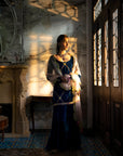 Fariba Blue Silk Velvet Sharara Set