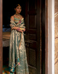 Fariba Teal Tissue Sari Set