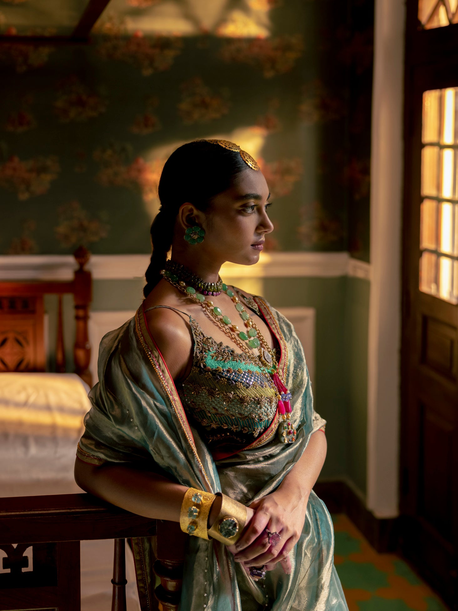 Fariba Teal Tissue Prerna Goel Sari Set