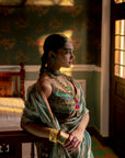 Fariba Teal Tissue Sari Set
