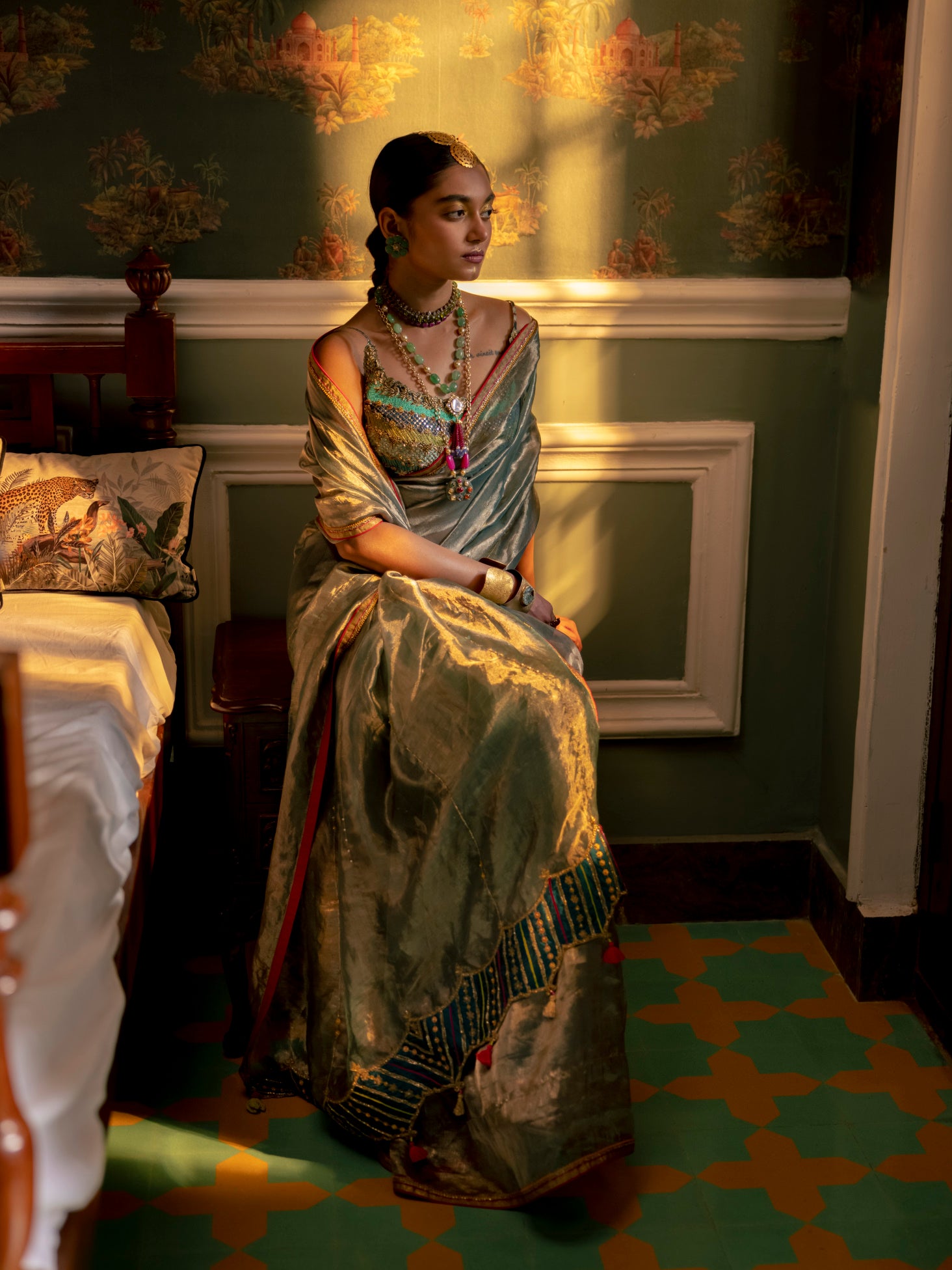 Fariba Teal Tissue Prerna Goel Sari Set