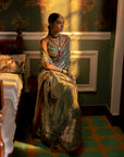 Fariba Teal Tissue Sari Set