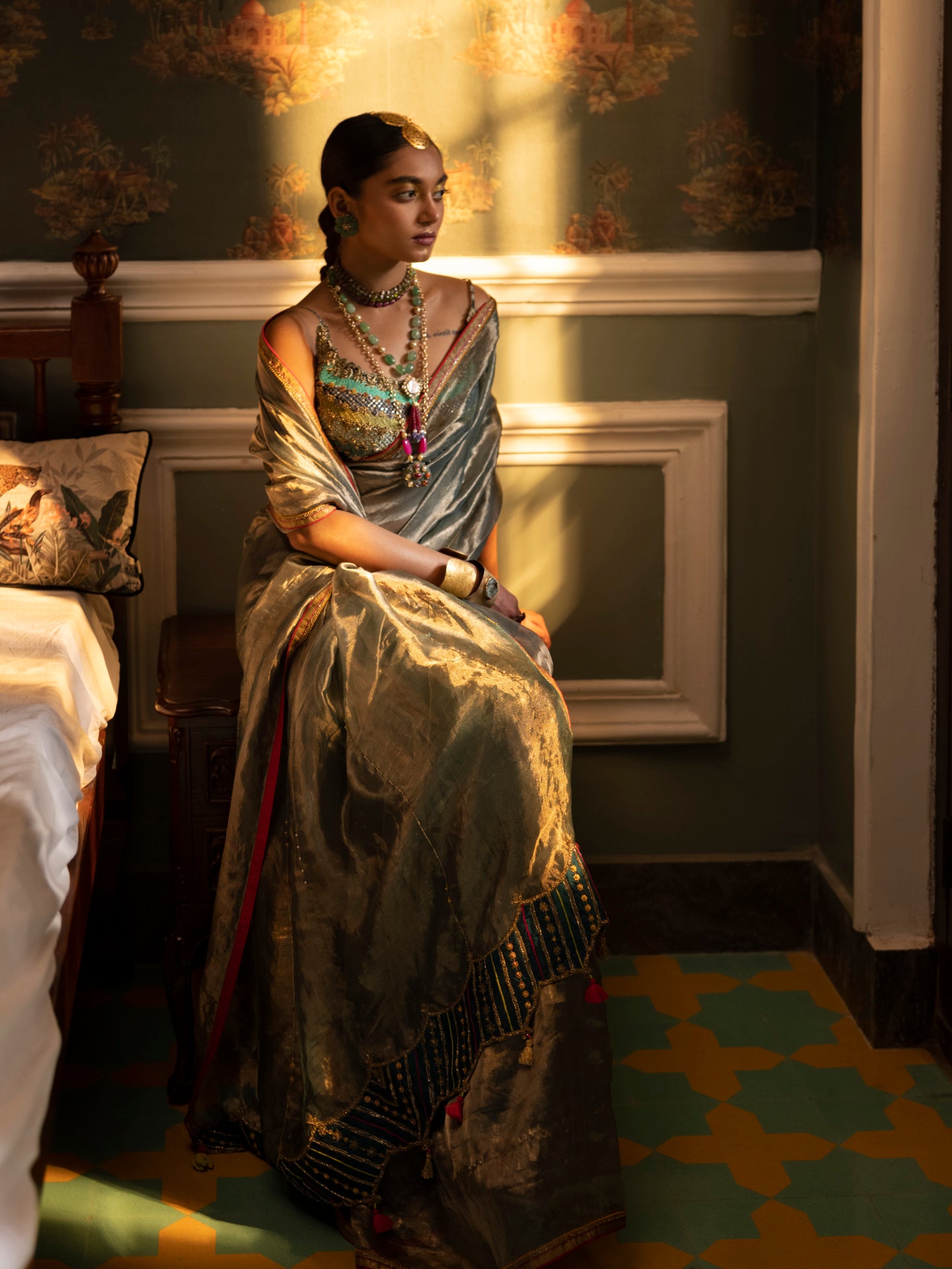 Fariba Teal Tissue Prerna Goel Sari Set