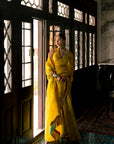Fariba Lime Yellow Sequin Printed Hina Khan Organza Sari Set