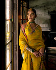 Fariba Lime Yellow Sequin Printed Organza Sari Set