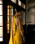 Fariba Lime Yellow Sequin Printed Organza Sari Set