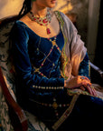 Fariba Blue Silk Velvet Sharara Set