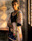 Fariba Blue Silk Velvet Sharara Set