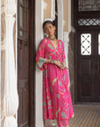 Fariba Hot Pink Bell Sleeve Printed Kurta Set