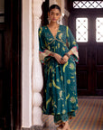 Fariba Teal Bell Sleeve Printed Kurta Set