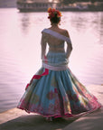 Gul Ice Blue Floral Organza Lehenga Set