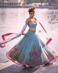 Gul Ice Blue Floral Organza Lehenga Set