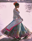 Gul Ice Blue Floral Organza Lehenga Set