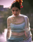 Gul Ice Blue Floral Organza Lehenga Set