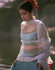 Gul Ice Blue Floral Organza Lehenga Set