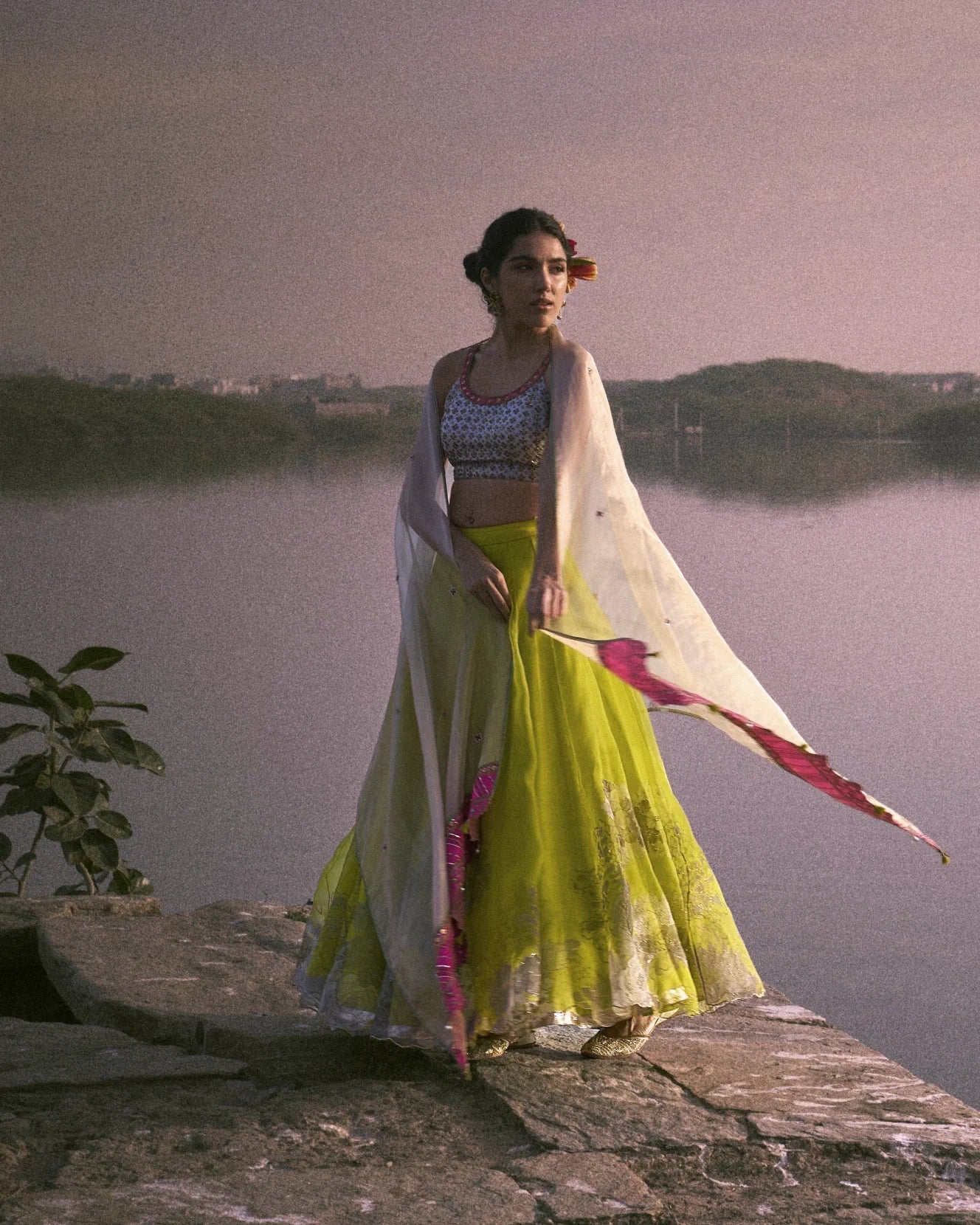 Gul Bright Green Floral Lehenga Set